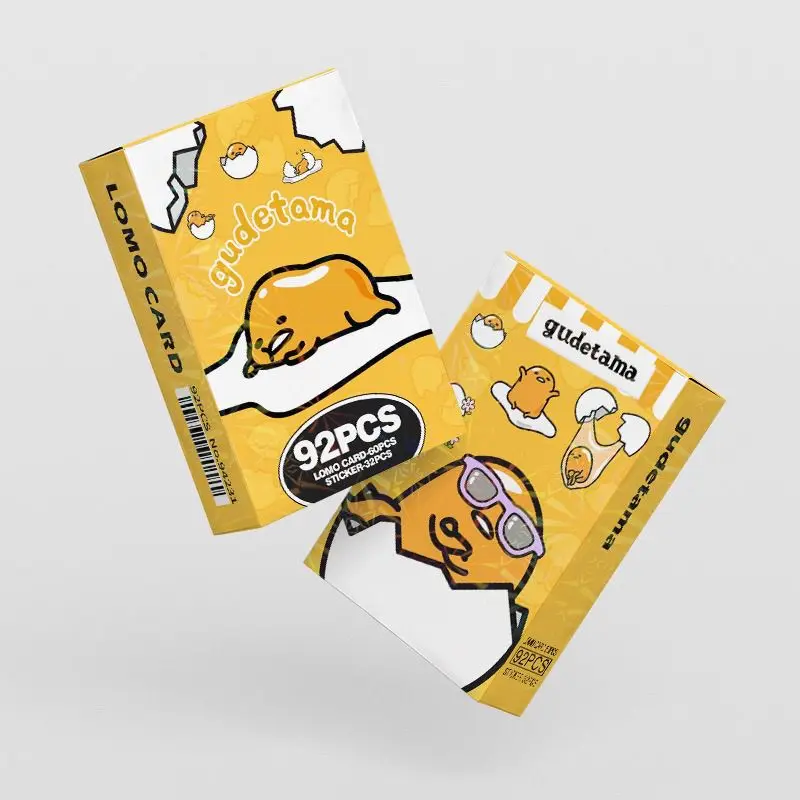 Pegatinas de cartas pequeñas Sanrio Gudetama, serie de dibujos animados de gran aventura, doble cara, regalos para niñas, 92 piezas