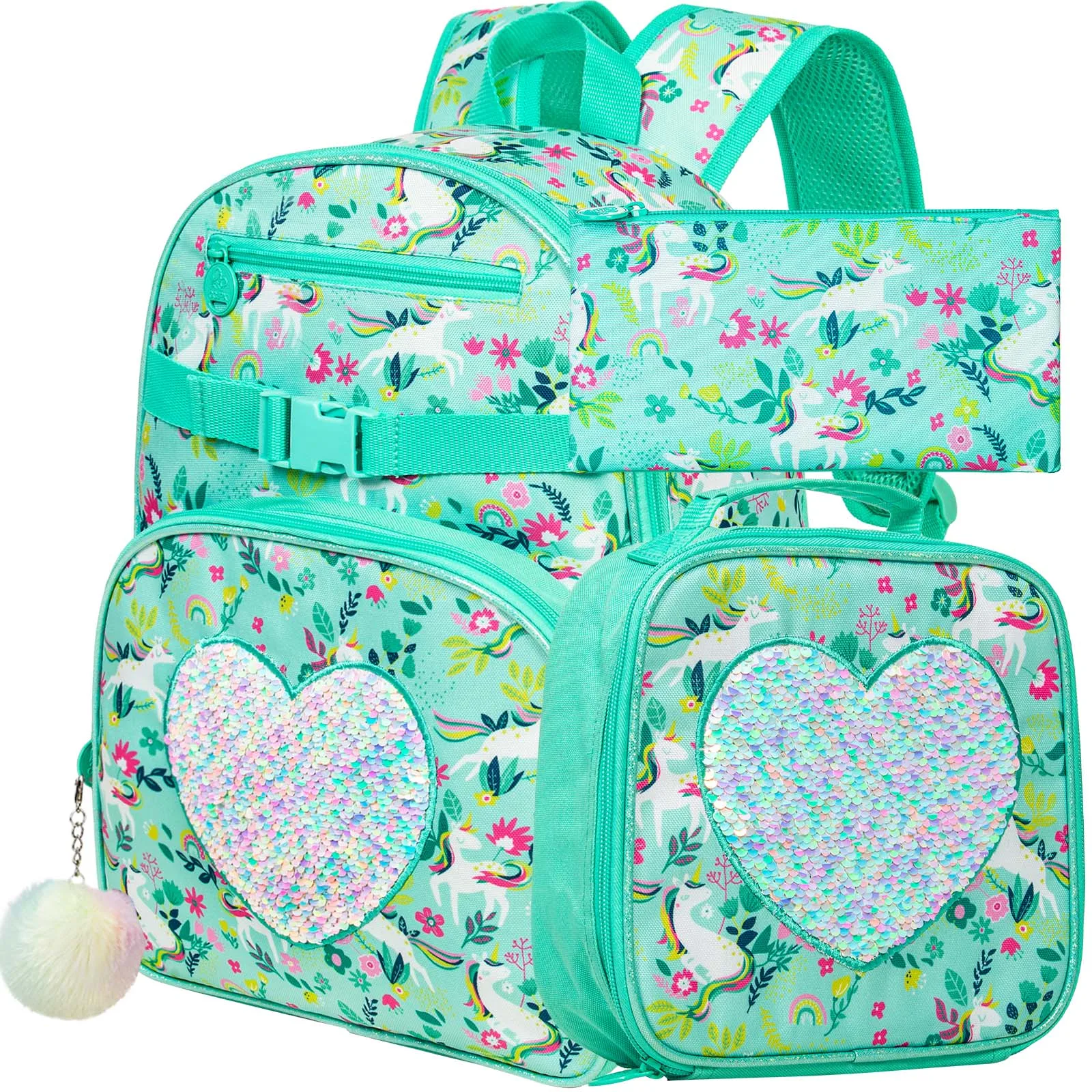 

Набор из 3 рюкзаков с единорогами, 16 дюймов, для девочек, с ланч-боксом, школьные рюкзаки для начальной школы, детского сада и дошкольников (розовый)