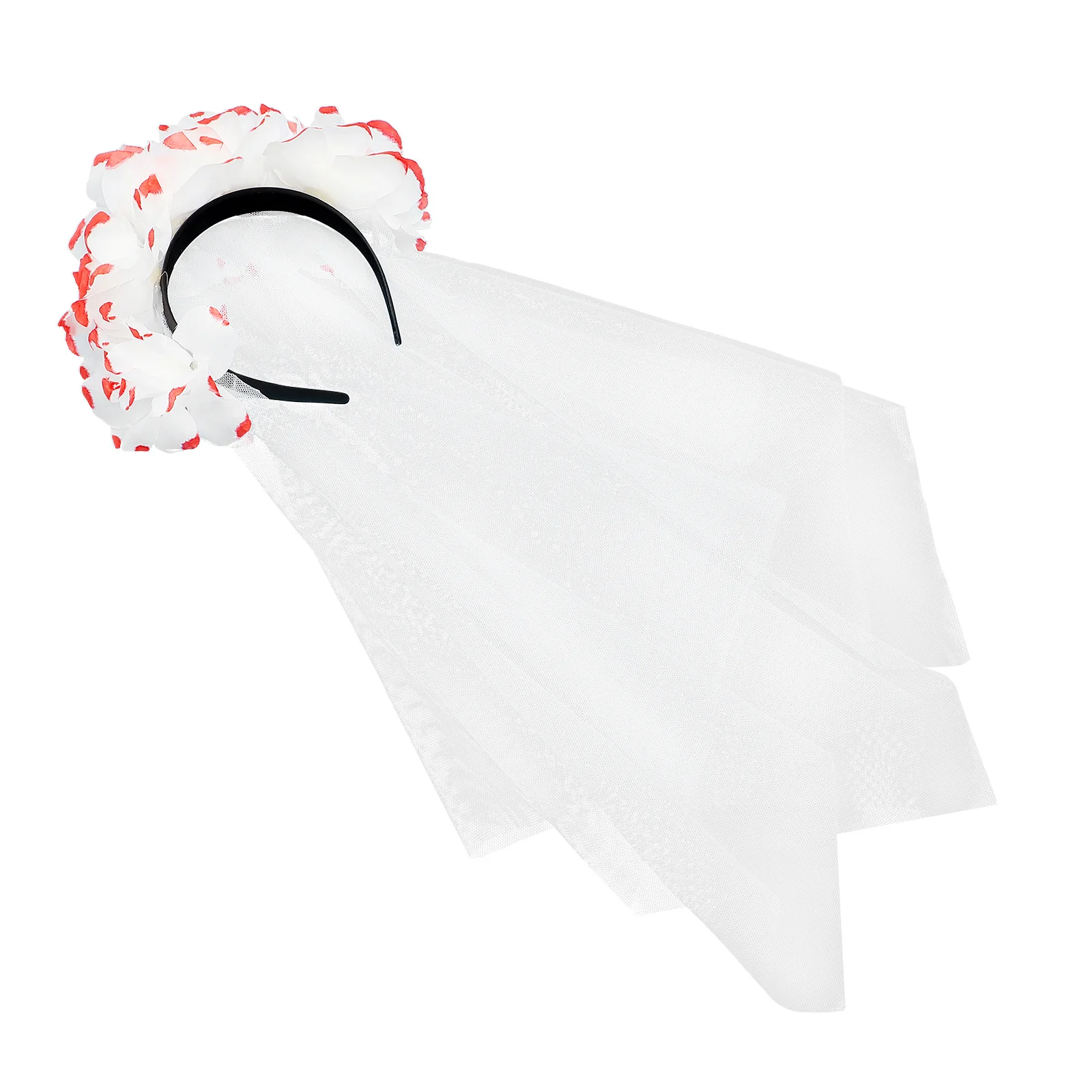 الأحمر الأبيض روز زهرة الحجاب عقال هالوين غطاء الرأس خمر الحجاب الشعر ديكور ليوم الموتى زي حفلة تأثيري #3