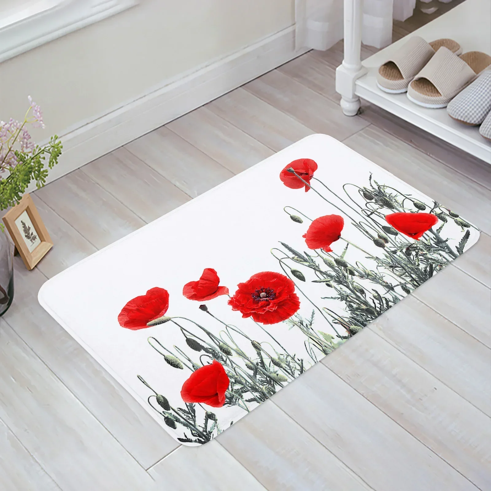 Red Poppy Field Flowers Kitchen Floor Mat Living Room Decor Carpet Home Hallway Entrance Doormat Balcony Door Anti Slip Rug