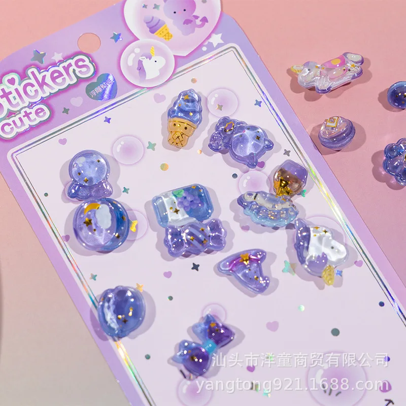 YTES 스티커 3D 푹신한 폼 크리스탈 엠보싱 장식 만화 토끼 꿈같은 귀여운 어린이 일기장 보상