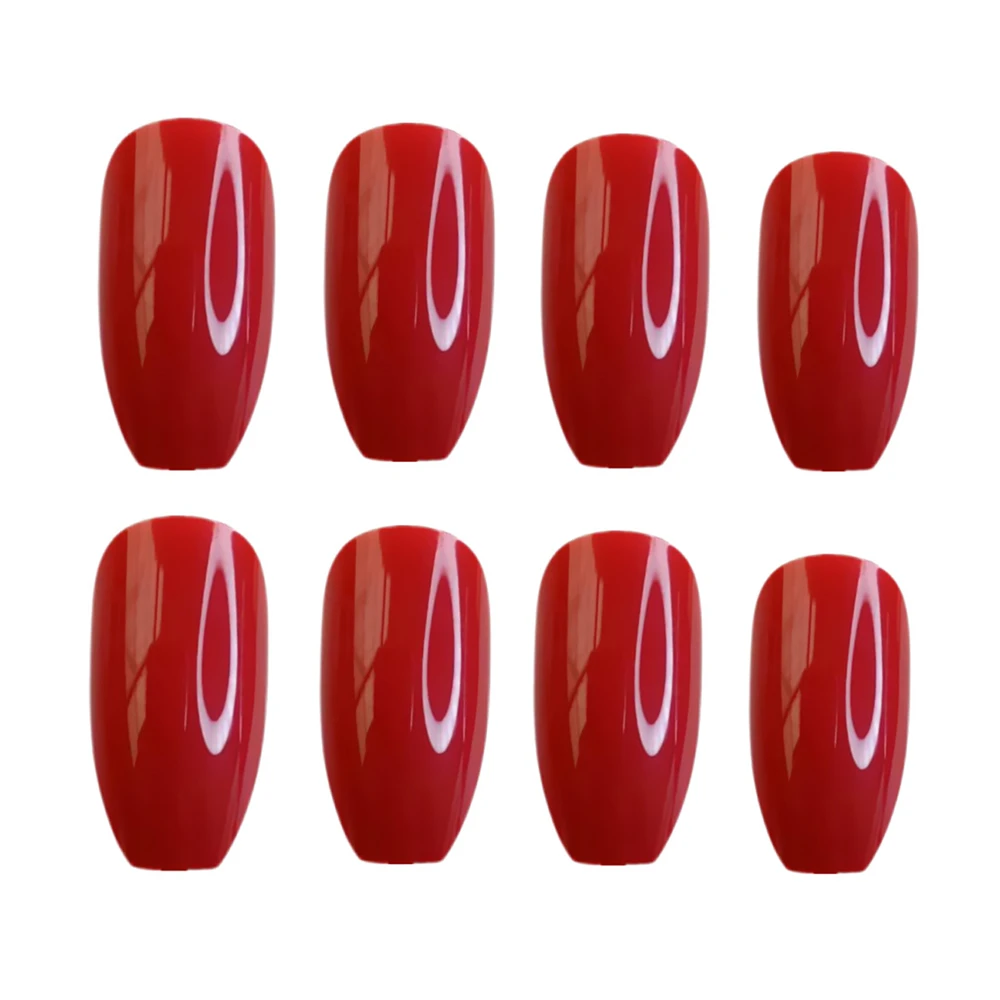 48개 반짝이는 크리스마스 레드 프레스온 네일 젤리 글루 포함 짧은 발레리나 코핀 모양 인조 손톱 팁 매니큐어 도구