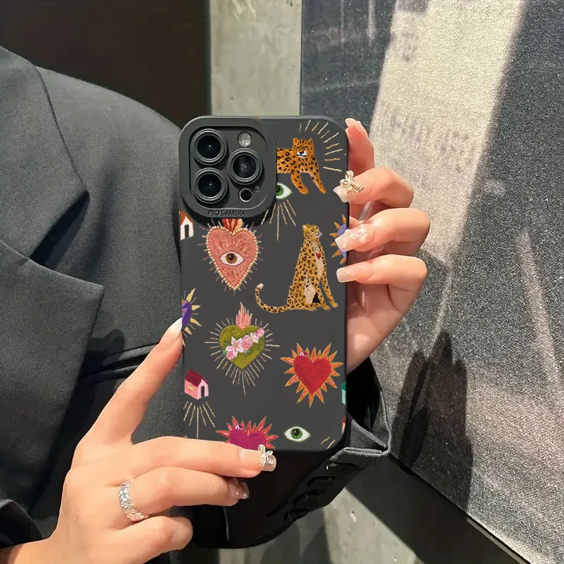 เคสโทรศัพท์ลายดอกไม้ลายเสือดาว สำหรับ iPhone 17 13 11 12 14 15 16 Pro Max Plus 16E XR X XS 17  ซิลิโคนกันกระแทกแบบนิ่ม