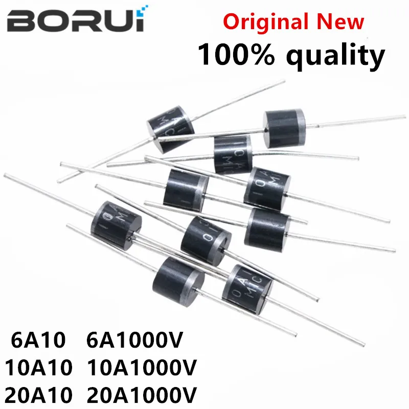20 pçs/lote 10A10 6A10 20A10 R-6 DIP 6A 10A 20A elétrica 1000V Axial Rectifier Diode