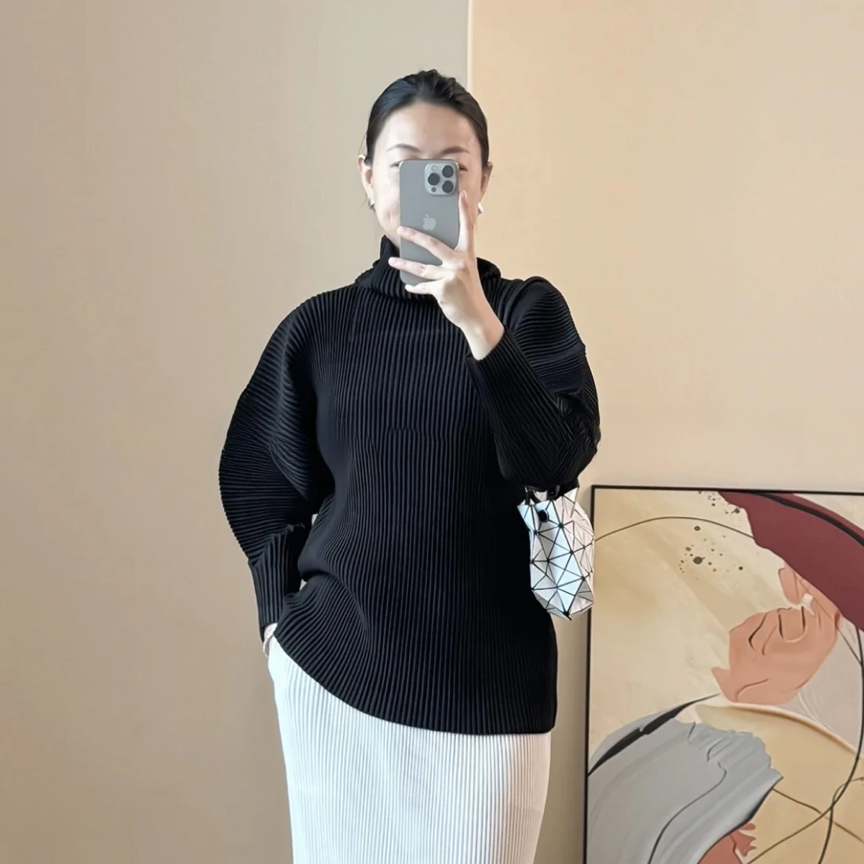 miyake-plisse-2025-nouveau-automne-gris-costume-femmes-deux-pieces-haut-de-gamme-sens-de-la-mode-impression-haut-ample-avec-jupe-demi-corps