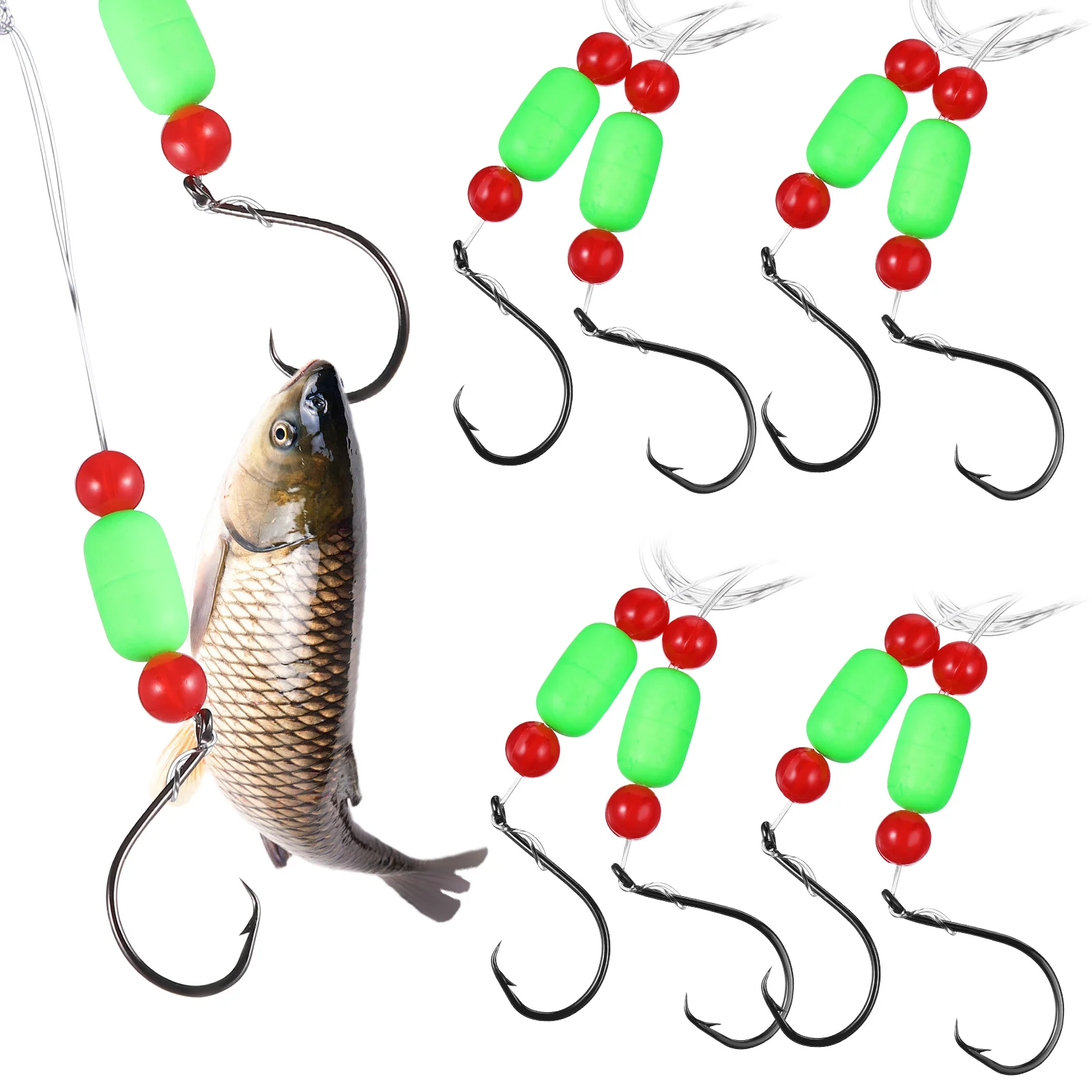 

5 Pcs High Carbon Steel Hooks Saltwater Fishing Rigs Pompano Group Nylon Durable Barbed Hook Catfishing Tackle