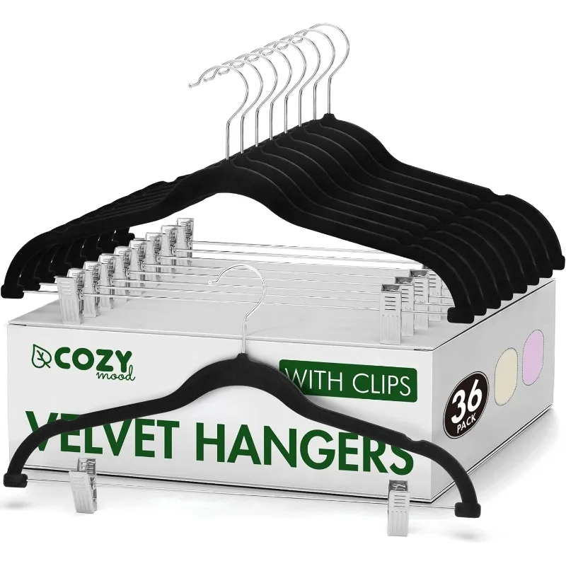 

Velvet Pant Hangers 36 Packs Ultra Thin Velvet Hangers with Clips Non Slip Velvet Skirt Space Saving Clothes