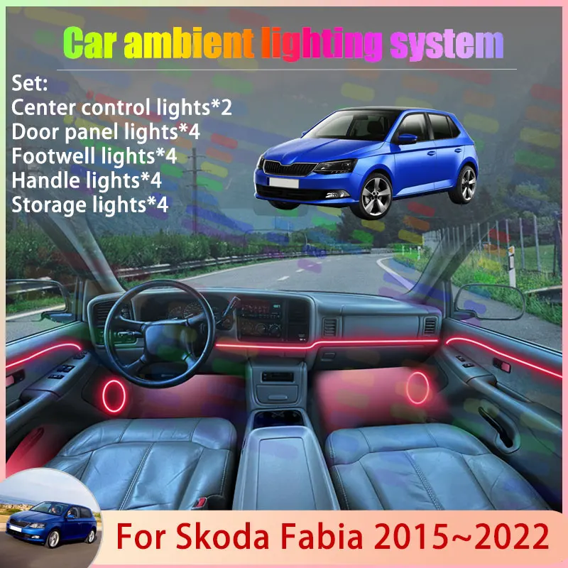 For Skoda Fabia NJ MK3 2015~2022 2016 Combi Tour 2/18 in 1 Car Atmosphere Light Lamp RGB Shade Ensemble Streamer Atmosphere Set