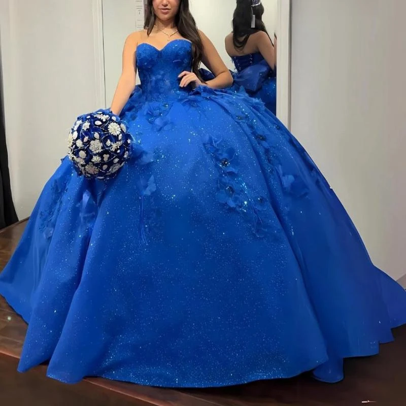 

Royal Blue Quinceanera Dresses For Sweet 16 Girl Sequined Beaded Handmade Flowers Graduatin Party Birthday Dress vestidos de 15