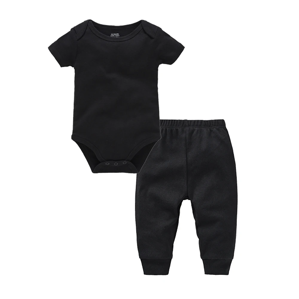 Muslin Blank 2 Pieces Baby Rompers Pants Set Plain Colors Summer Short Sleeve Bodysuit Kids Clothing Set Boys Clothes