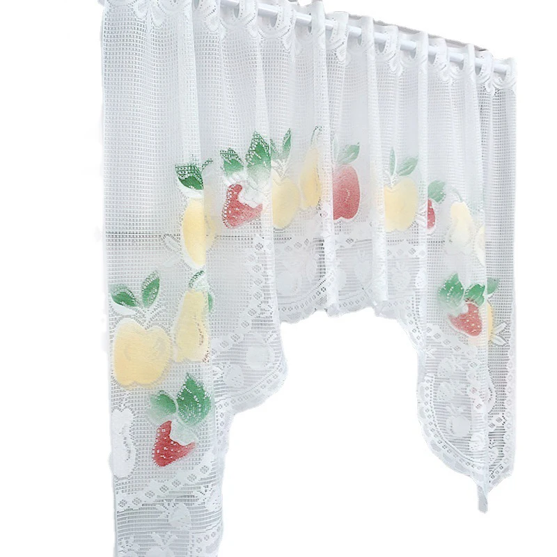 1pc Nordic White Fruit Pattern Half Lace Curtain Kitchen Coffee Curtains Valance For Small Window Bathroom