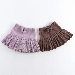 MILANCEL New Autumn Kids Short Skirt Girls Cute Solid Color Knitted Pleated Skirt Children Hollow Out Knitted Shorts