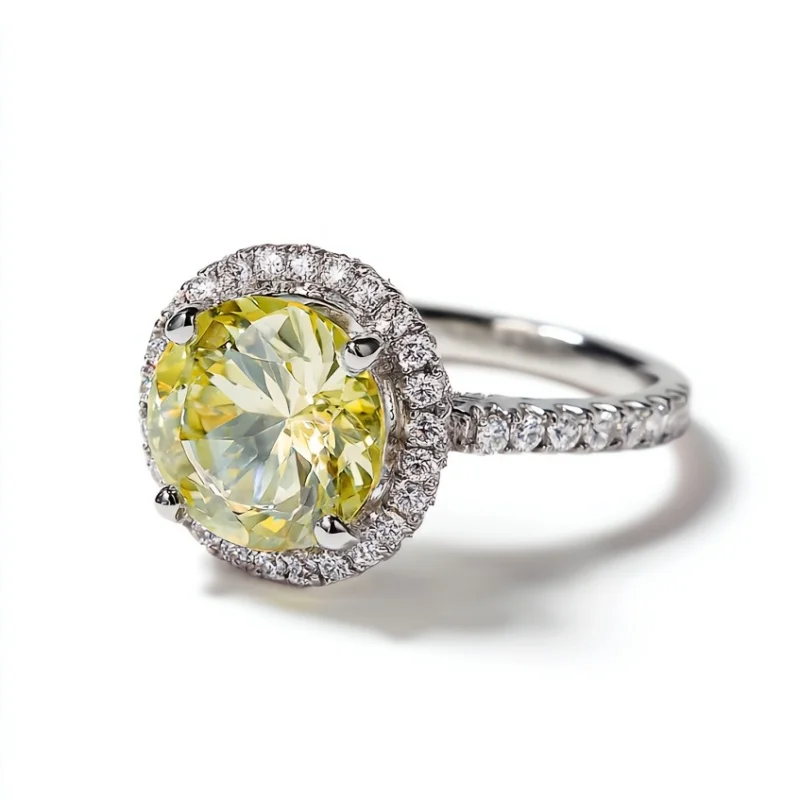 

SGARIT Round Lemon Quartz Women's Ring 925 Sterling Silver Natural Topaz Gemstone Engagement Fine Jewelry Ring