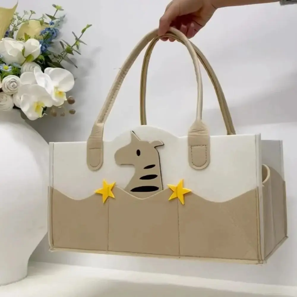 Felt Material Diaper Organizer Foldable Design Non-Woven Fabric Nursery Storage Bin Portable Bag Cartoon Print