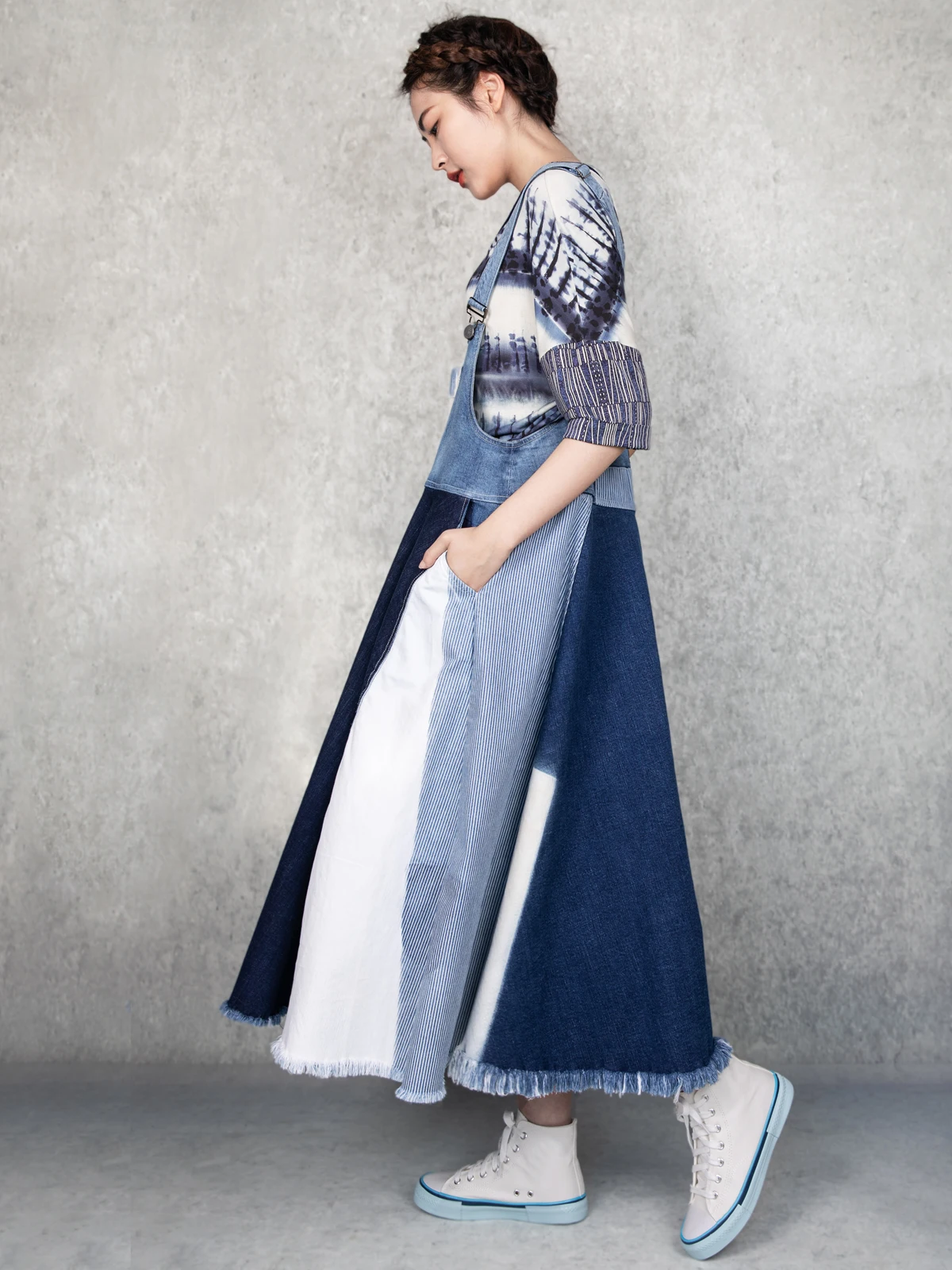 

Винтажный джинсовый комбинезон Ele: Свободный крой А-силуэта, стройнящий эффект, женская модная повседневная одежда для весны, лета, осени и зимы