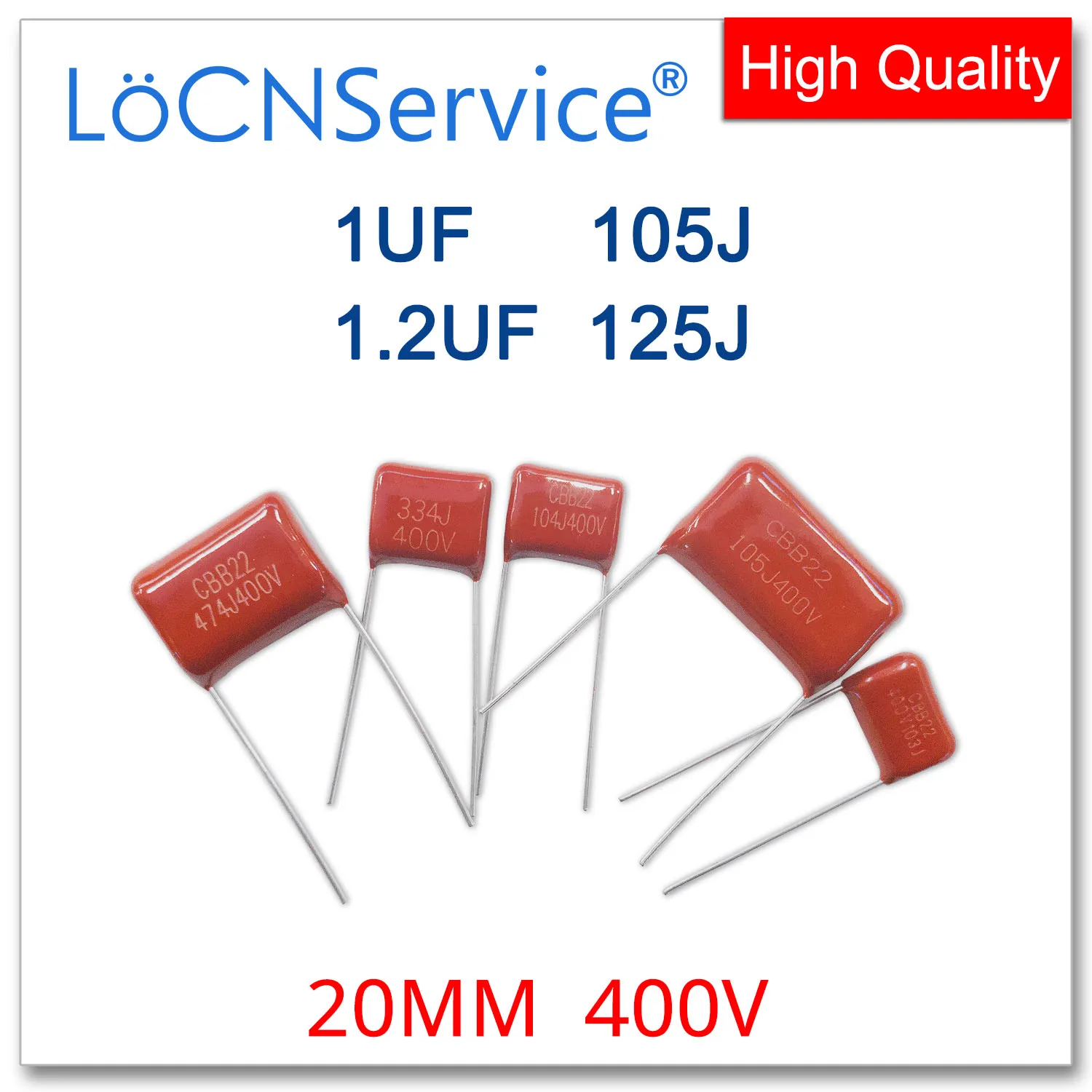 

LoCNService 200PCS 400V 20MM 1UF 1.2UF 105J 125J CBB Polypropylene Film Capacitor High Quality