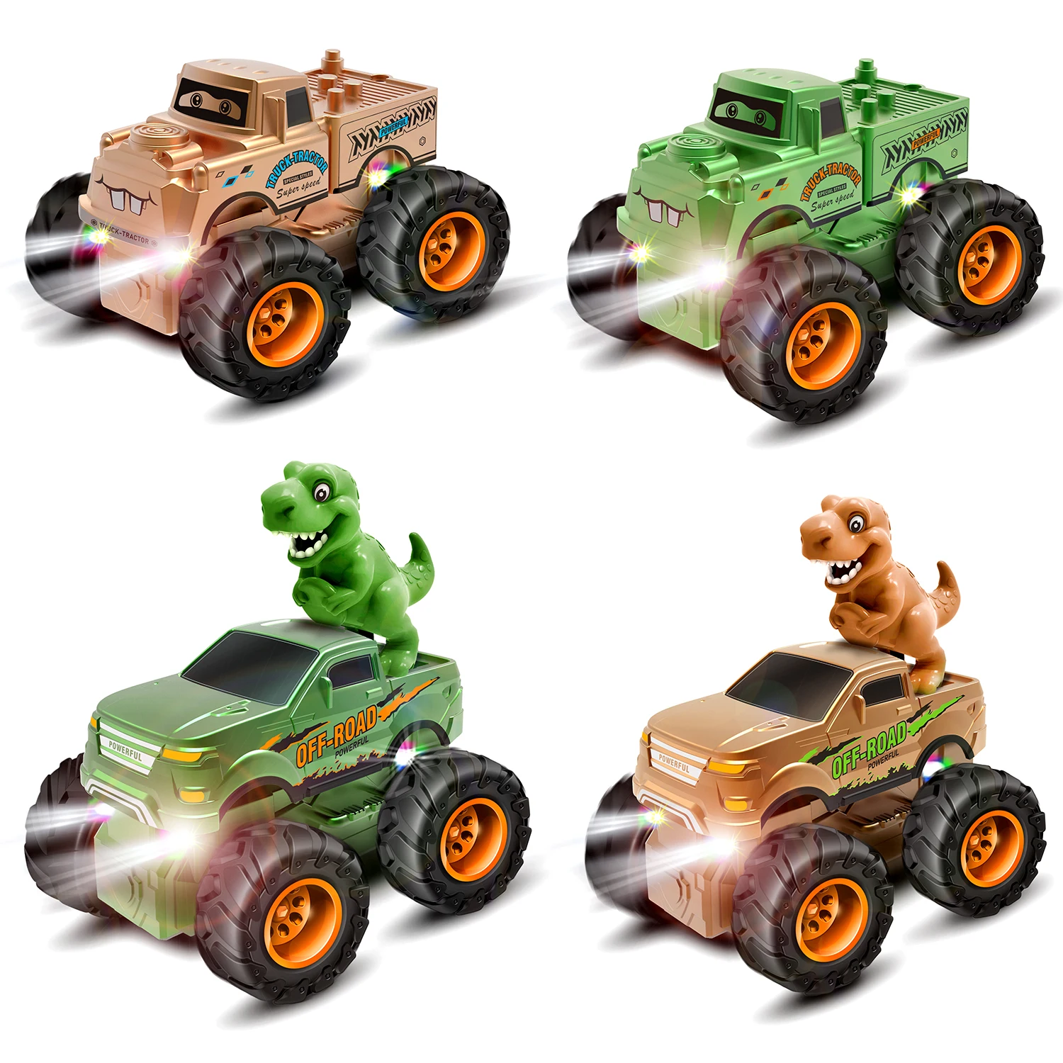Educational Pull Back Truck Toy with LED Lighting Dino Figures T-Rex Dinosaur Theme Car Transport for Boys Toddler Game