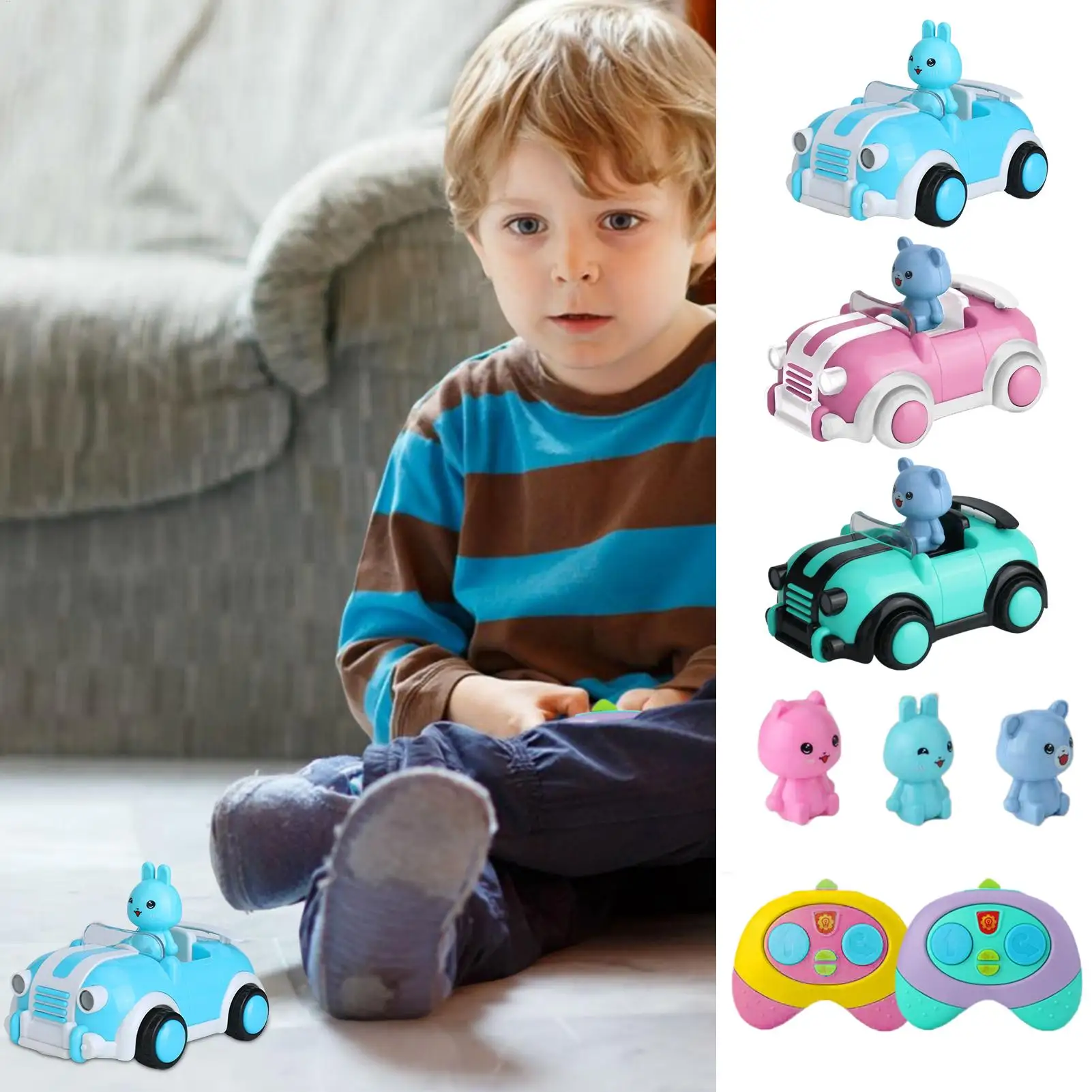 Carro de controle remoto para crianças, veículo de desenho animado com música e luz, veículo de brinquedo com controle de rádio para festa de aniversário, casa, escola, viagem