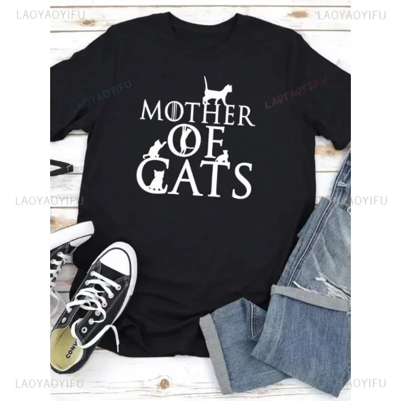 Cute Letters Mother of Cats Print Women T Shirt Short Sleeve O Neck Tshirt Ladies Fashion Men Tee Tops Clothes Camisetas Mujer