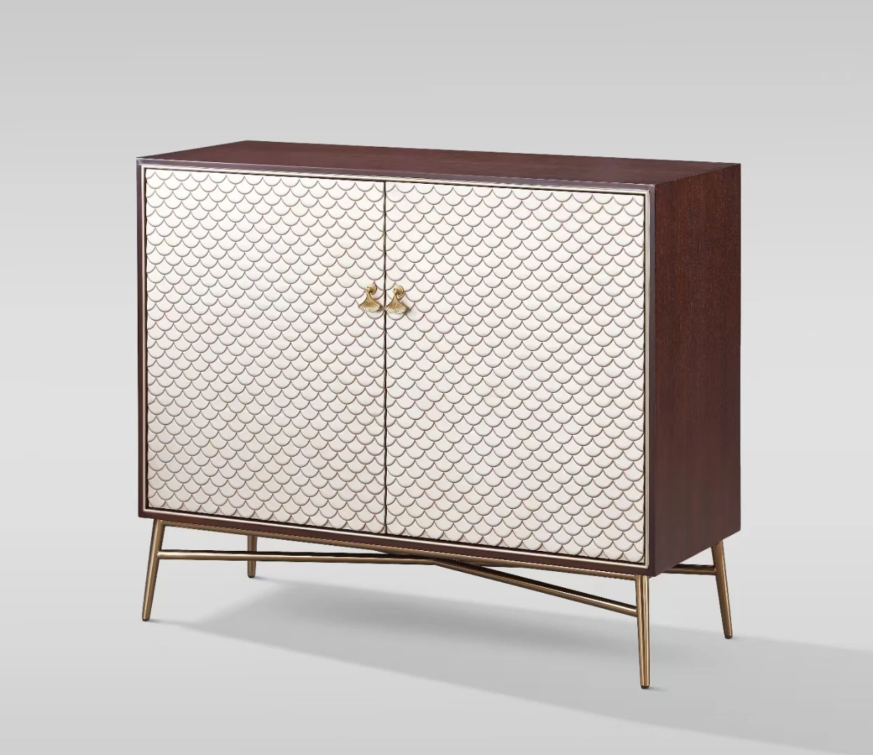 

tr-Wood Fish Scales Stainless Steel Gold Leg Side Cabinet Sideboard*
