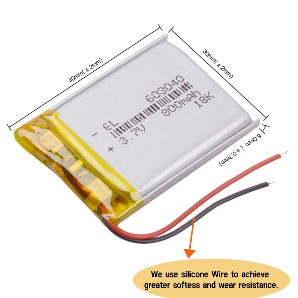 3.7V 800mAh 603040 Rechargeable Lithium Li-ion Polymer Battery for