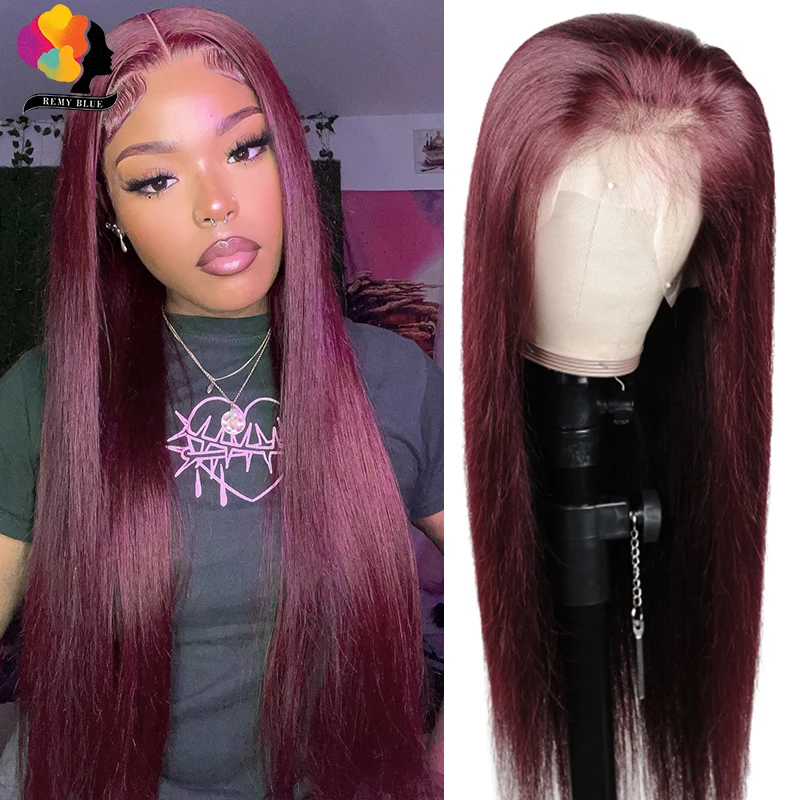 Burgundy Lace Front Wig 13X4 Straight Lace Front Human Hair Wigs Pre-Plucked 99j Red Pr-Colored Human Hair Lace Frontal Wigs