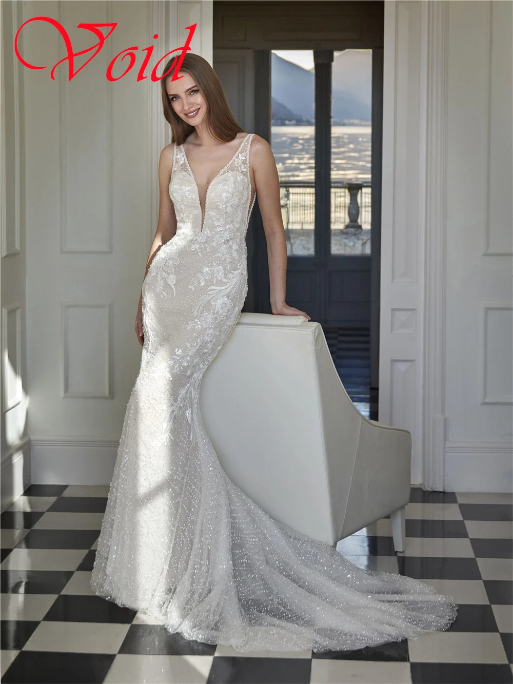 Personalizado elegante branco tule vestido de casamento elegante com decote em v cintas de espaguete festa de noiva delicado sem costas novia