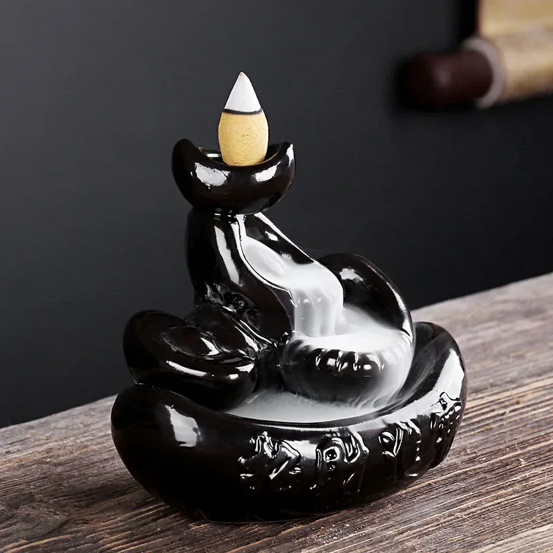 LMHBJY Ceramic Backflow Incense Burner New Creative Bergamot Rockery Home Incense Burner Line Incense Office Ornaments