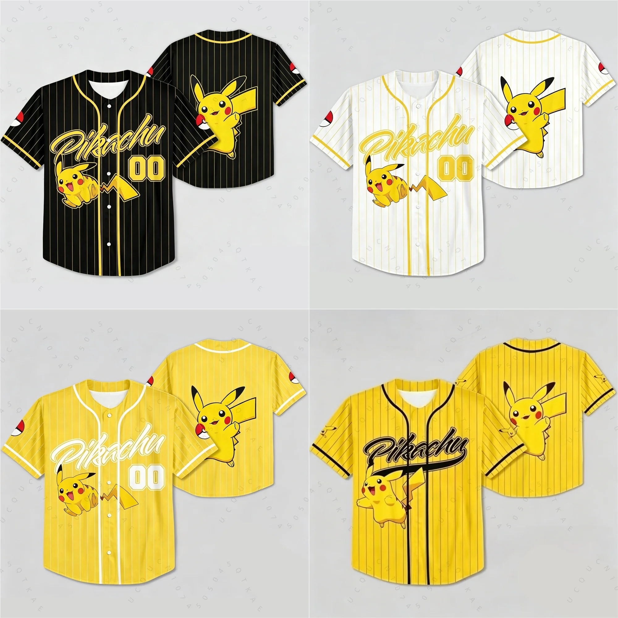 

2026 Summer Pikachu Retro Cosplay Baseball Jersey Men's Oversized 3d Printed Short-Sleeved Family Unisex Children's Sports Shirt