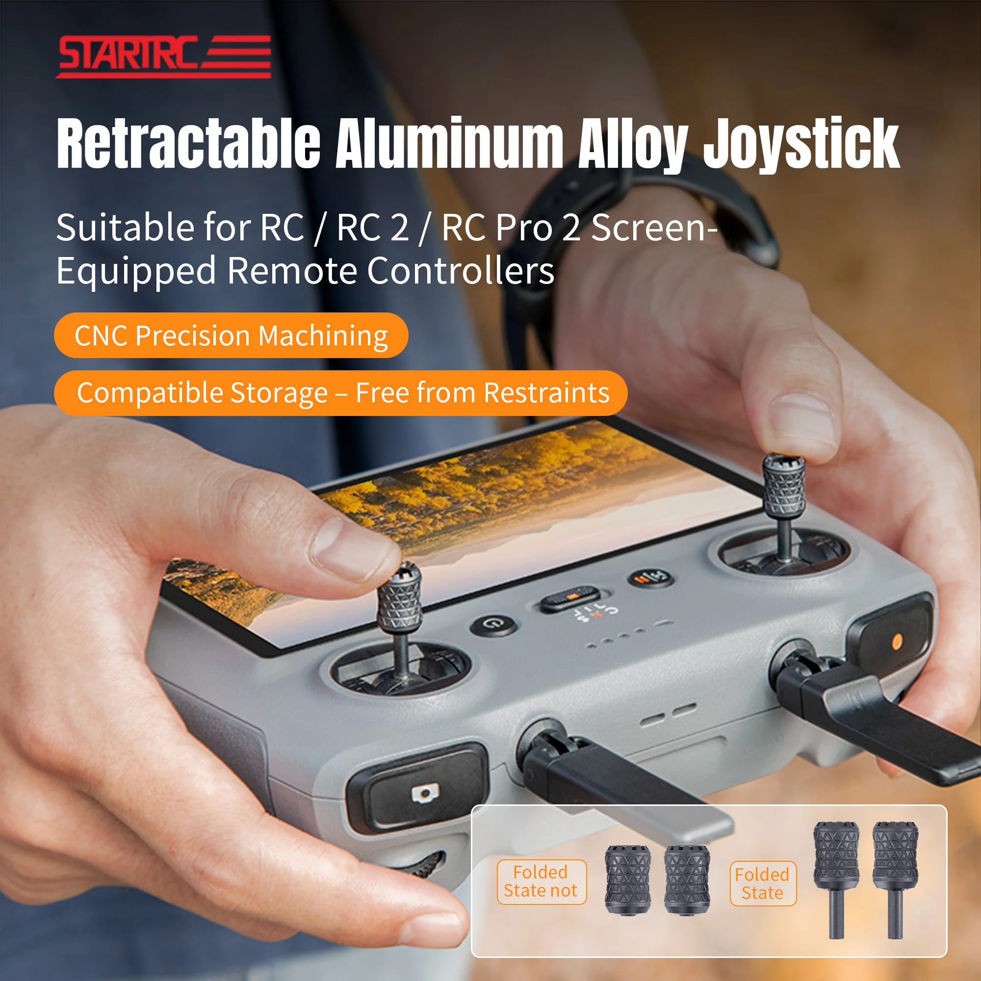 STARTRC-Joystick retráctil de aleación de aluminio para DJI Mini 5 4 Pro/Mavic 4 Pro/Air 3S/Neo Thumb Rocker para DJI RC Pro 2/RC 2/RC