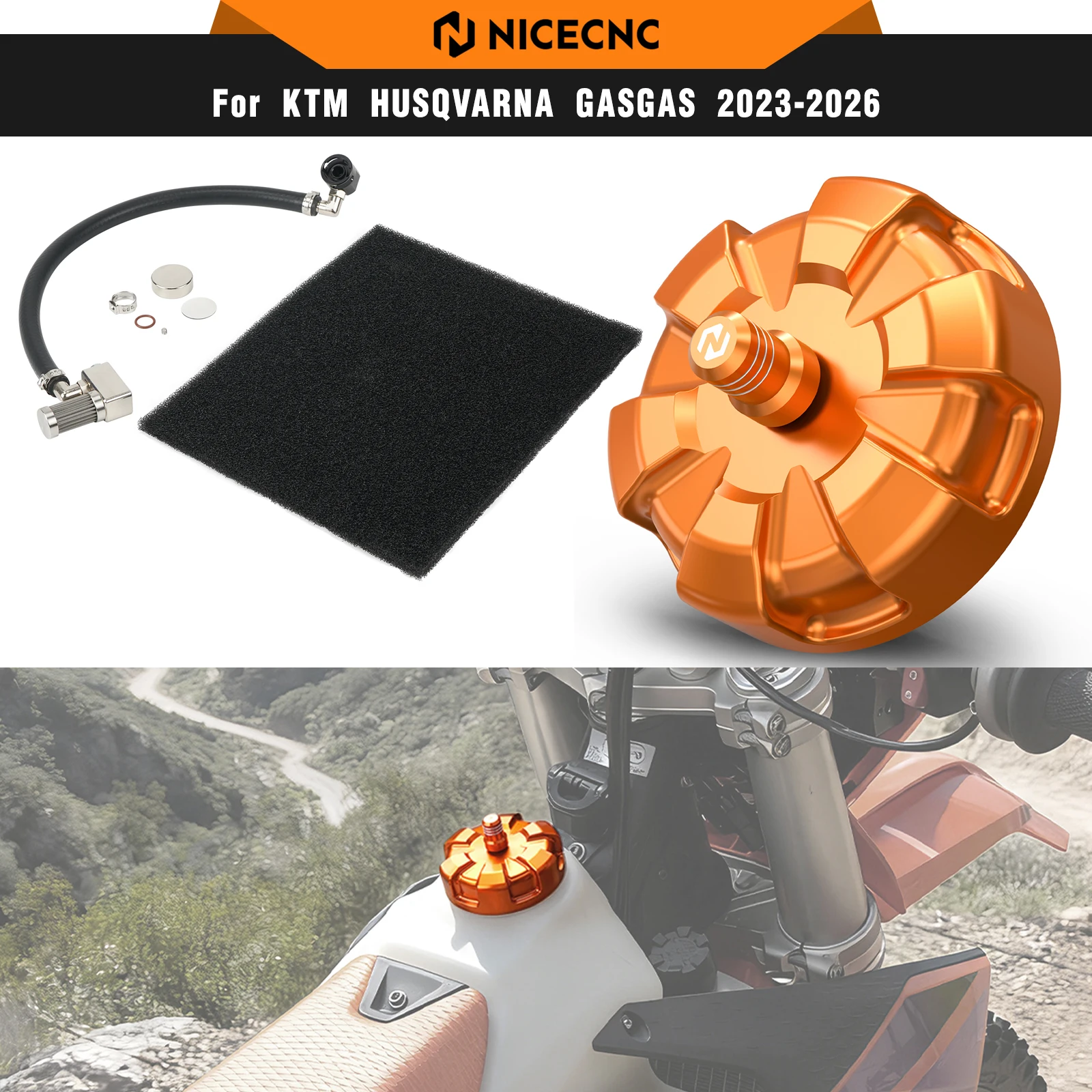 NICECNC For KTM EXC 300 2024 2025 2026 Fuel Tank Extension Tube & Fuel Tank Cap For Husqvarna TE 300 TE 250 GasGas EC 300 EC 250