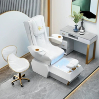 Pedicure Chair, Luxurious White Leather Massage Foot Therapy, Spa Massage Chair, Nail Salon Beauty Furniture Pedicure Rest