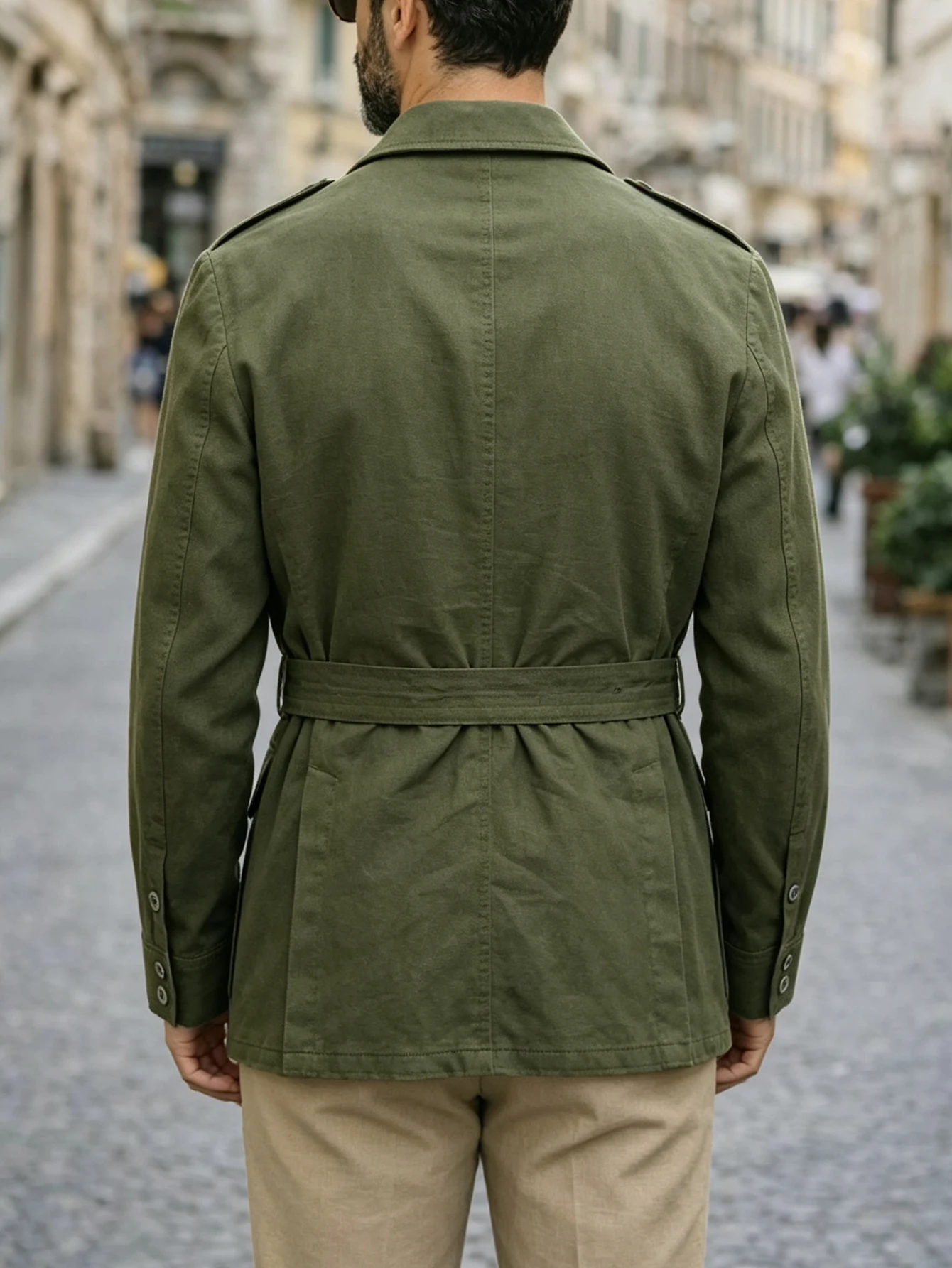 Men 2026 Spring Autumn Belted Safari Jacket, Cotton Twill Multi‑Pocket Coat, Light Business for Daily Office Wear