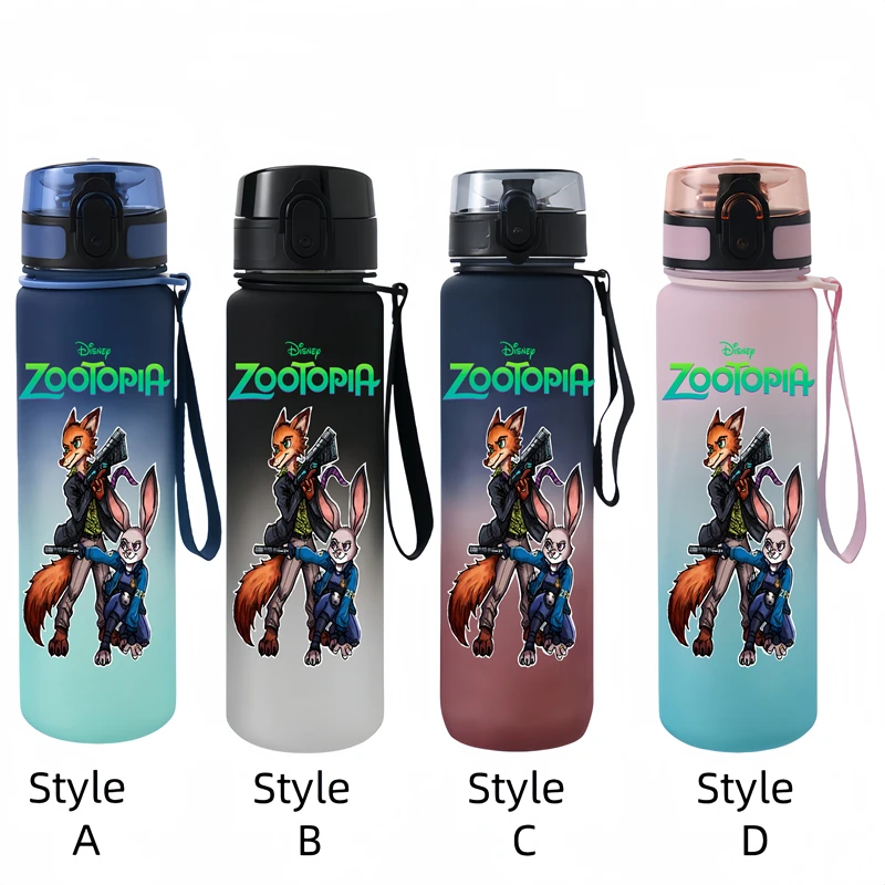 650MLZootopia  Cartoon Figure Water Cup Portable Children's  Plastic Outdoor Sports Large Capacity Anti-drip Water Bottle Gift