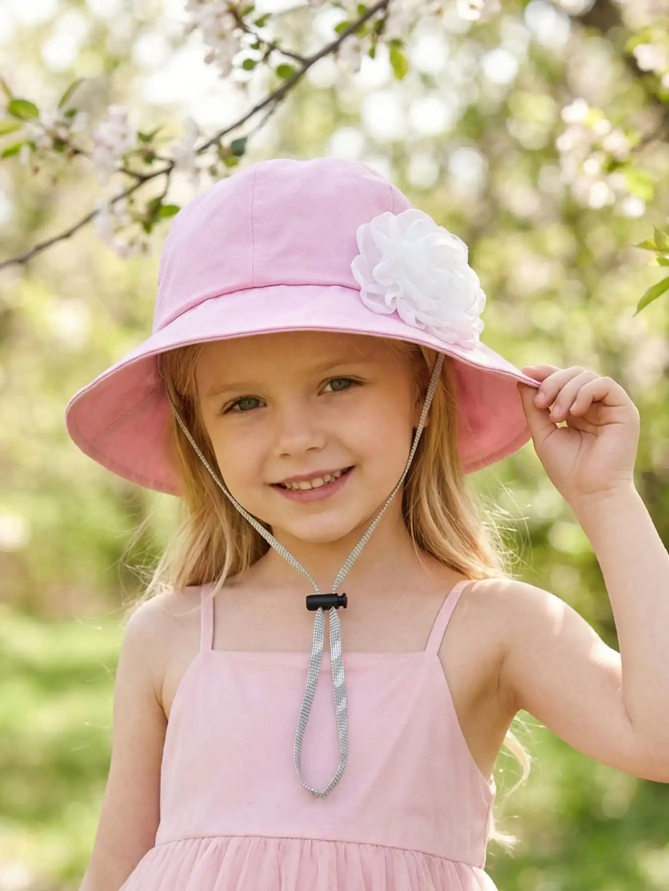 1Pc 3-8Y Girls White Big Flower Adjustable Fisherman Hat Thin Spring Summer Kids Sun Shade Cap