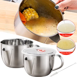 1000ML Stainless Steel Oil Filter Soup Pot Kitchen Grease Oiler Filter Strainer Bowl Large Capacity Storage Jug Cooking Tools