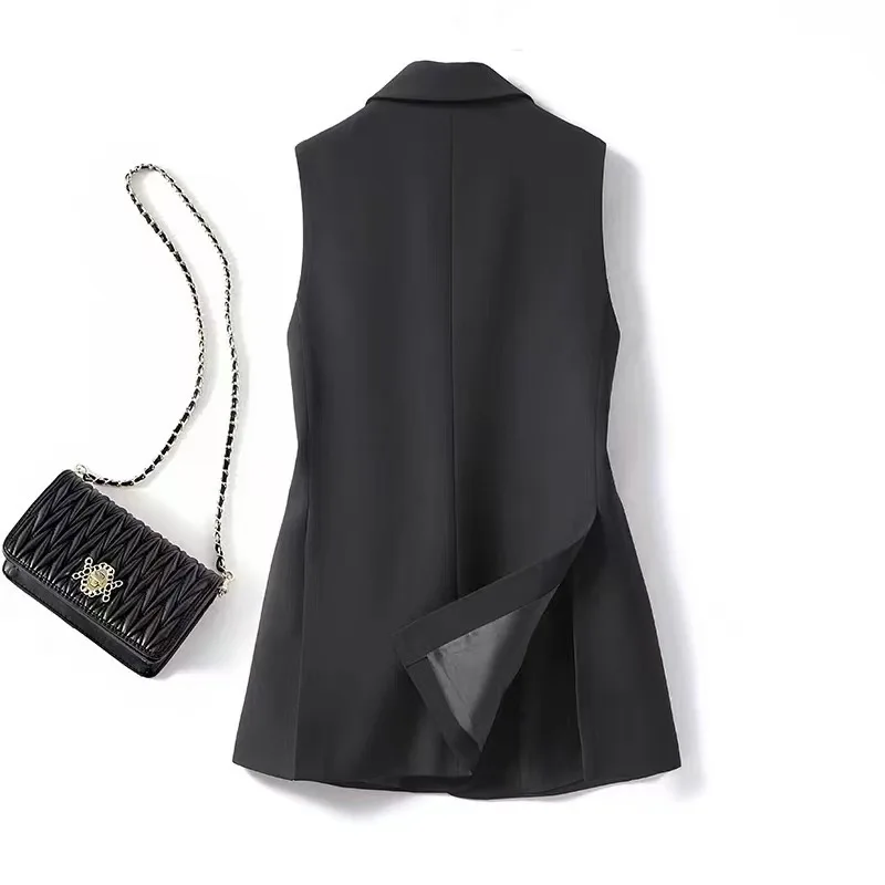 Women's Fashion Suit Vest New Mid-Length Spring Autumn Casual Vests Coats Suit Jacket Sleeveless Women's Blazer Waistcoat