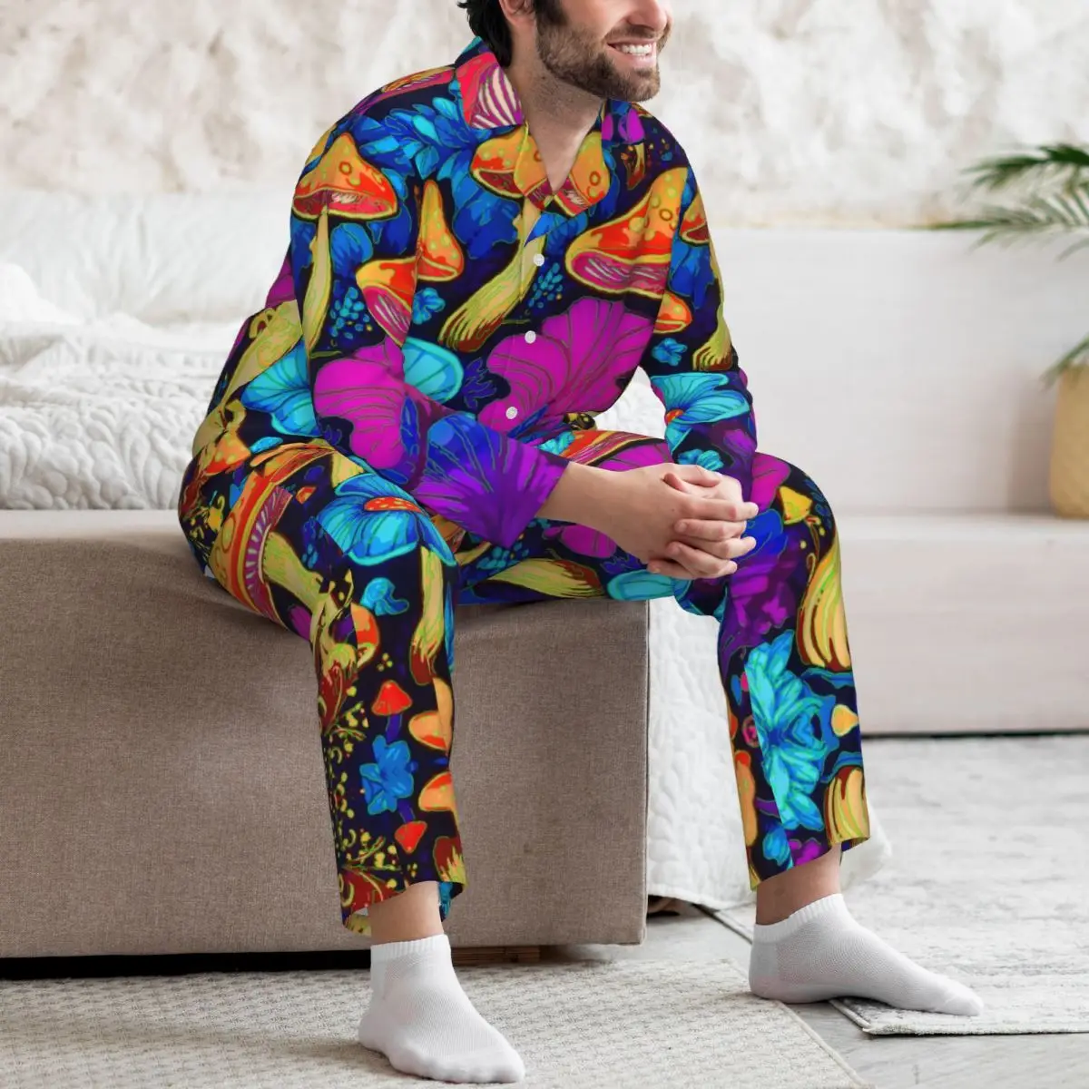 Men's Home Suits Long-sleeved Psychedelic Mushroom Sprin Suits for Autumn and Winter Pajamas for Men