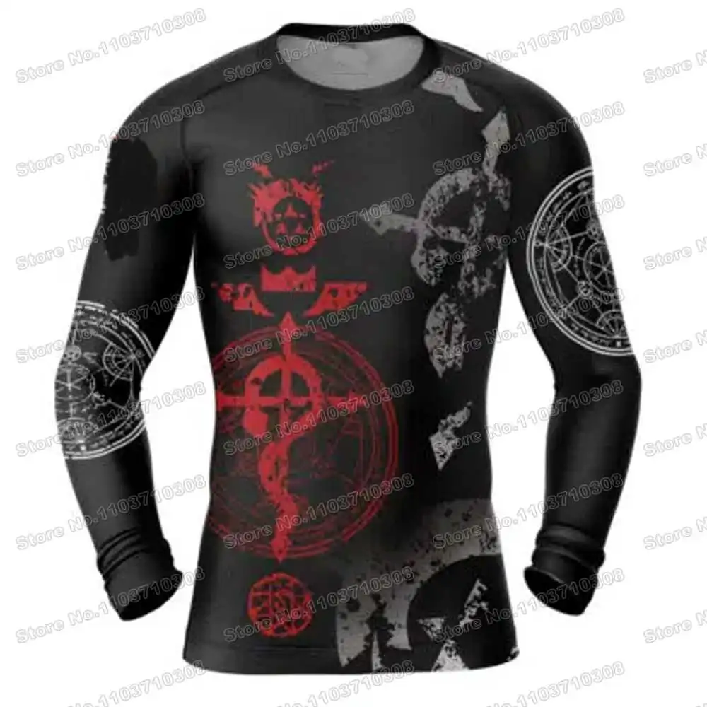 Edward Alchemist Anime Rash Guards Surfing Jersey Beach Shirts Swimwear Diving Gym Shorts MMA BJJ Men Jiu Jitsu Fitness Sets