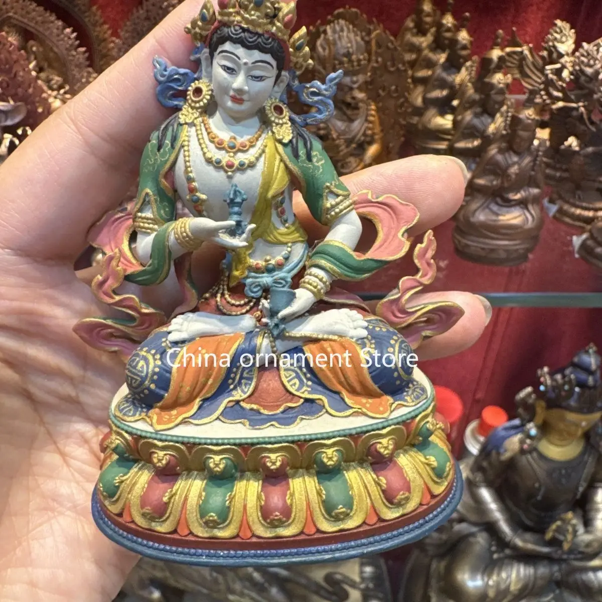 Xizang Tibetan Vajrasattva Buddha statue copper statue ornament high-end boutique mineral paint painted gilt offering