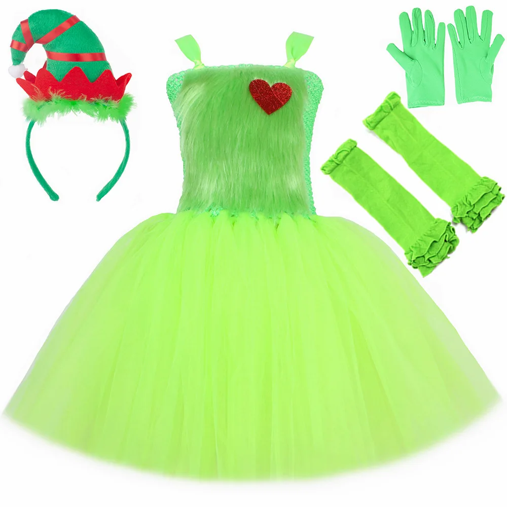 Movie Green Hair Cosplay Costume Sets Cute Dresses Uniform for Kids Outfit Halloween Carnival Party Monster Clothes Roleplay