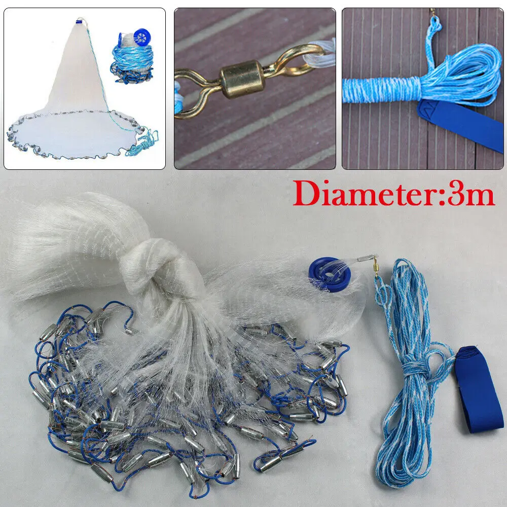 

Рыболовная сеть для заброса вручную, 3 метра, с полым грузилом – Прочная вращающаяся сеть для легкой ловли на наживку, с толстым шнуром и медным вертлюгом