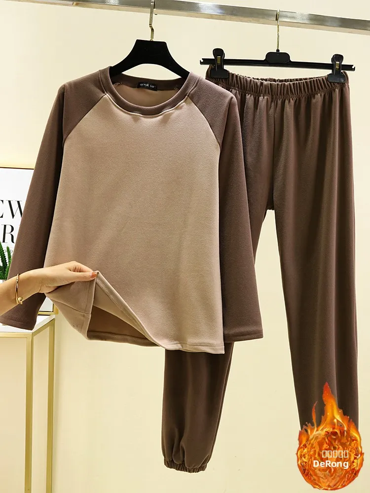 

Thiened Long Sve круглый комплект нижнего белья Ne, женская зимняя домашняя одежда Dervo, повседневная двухсекционная вставка большого размера