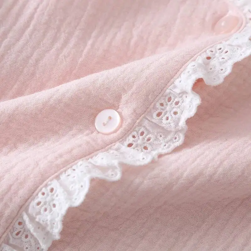 الصيف لطيف اليابانية الدانتيل المرأة الشاش باماس القطن الخالص رقيقة قصيرة الأكمام Capris الفتيات ملابس المنزل بيجامة دامن