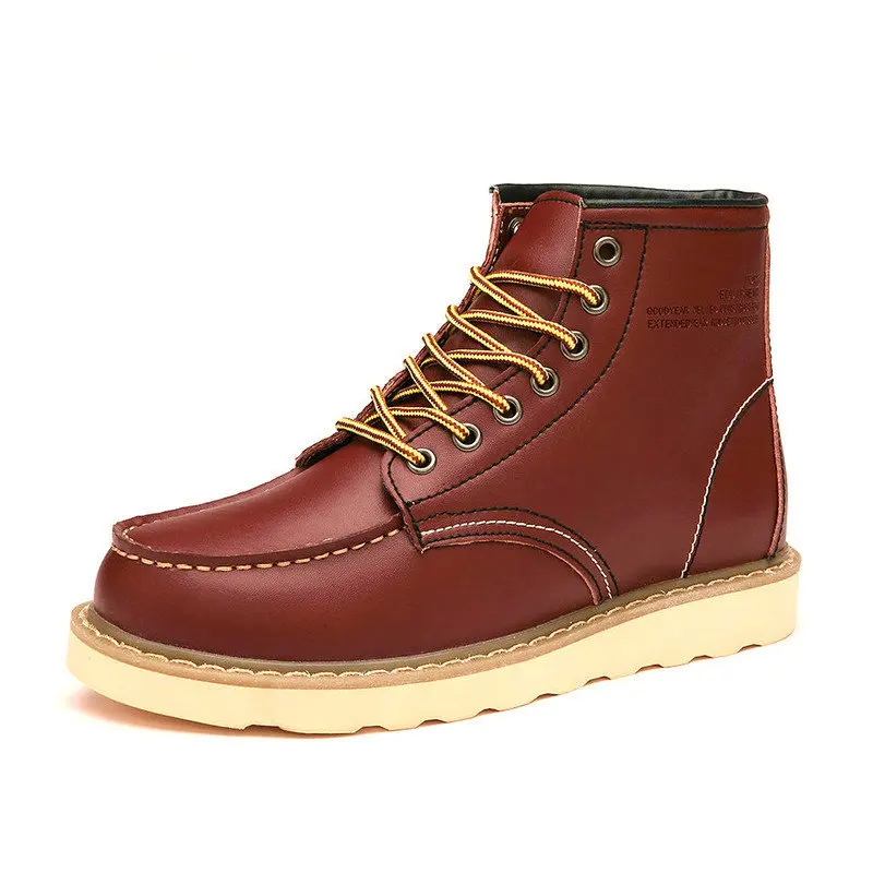 

Winter Warm Men Snow Boots Leather Boots with Fur Mens Fashion Handmade Waterproof Ankle Boots No-slip High Top Men Work Shoes