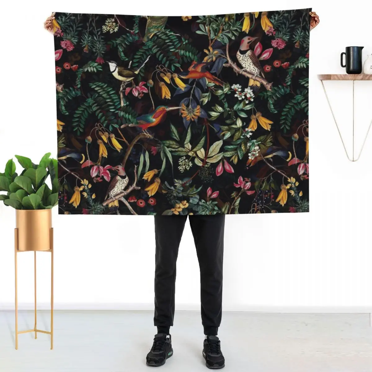 Vintage tropical sing birds and fruits pattern black Throw Blanket Flannel Baby Bed Fashionable Blankets For Sofas Blankets