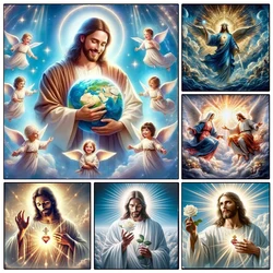 5D DIY Diamond Painting Religious Icons Cross Stitch Diamond Art Jesus Mary Angel Earth Landscape Mosaic Home Decoration Gift