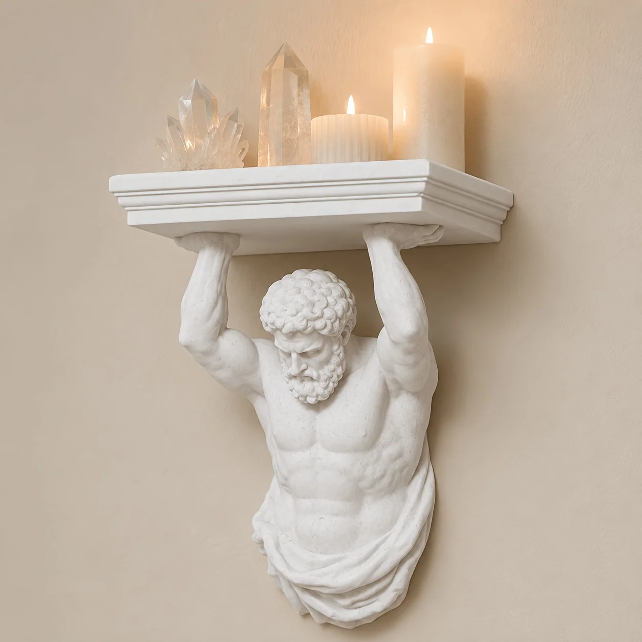 3D‑Printed Mini Atlas Wall‑Mount Shelf, Greek Mythology Sculpture Floating Storage Rack, Vintage Home Wall Decor