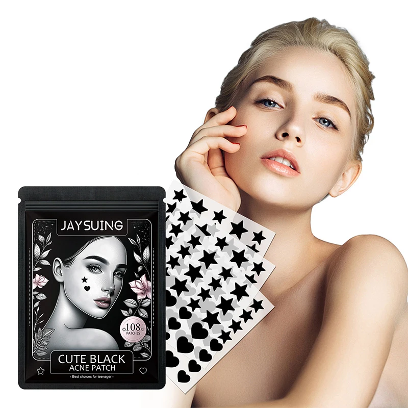 108 pezzi a forma di stella e a forma di cuore carino cerotto nero per l'acne riparazione viso sbiadimento brufoli per l'acne teste chiuse