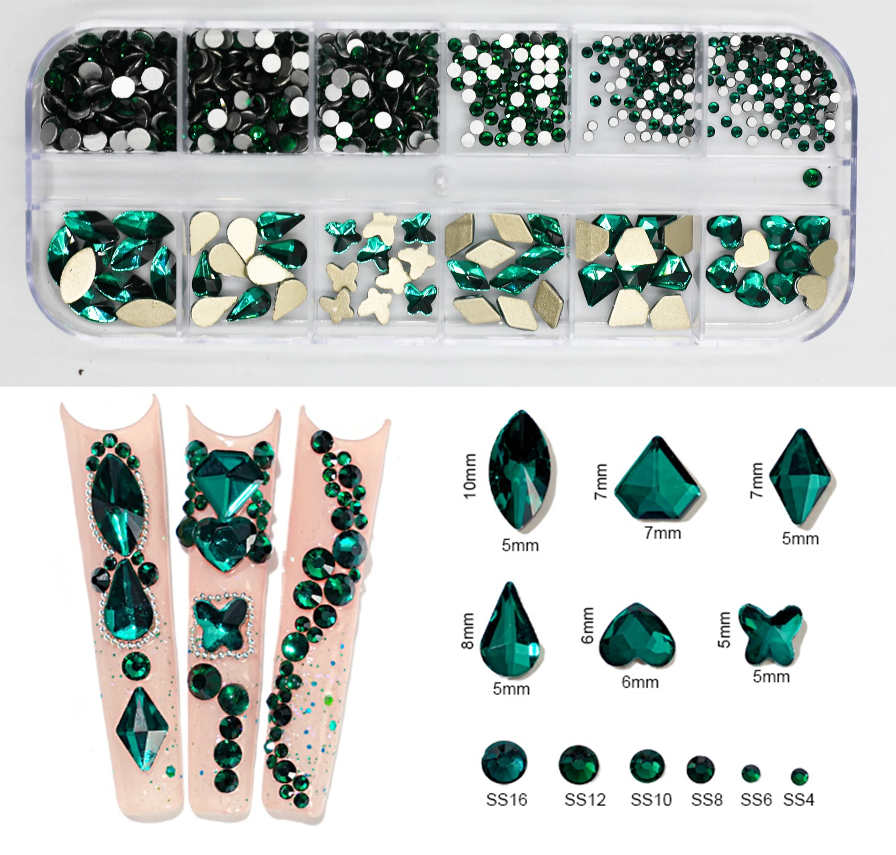 12Gird Box Multi Size AB/Colorful Hotfix Rhinestones Flatback Crystal Diamond Gems 3D Glitter Nail Art Luxurious Decorations